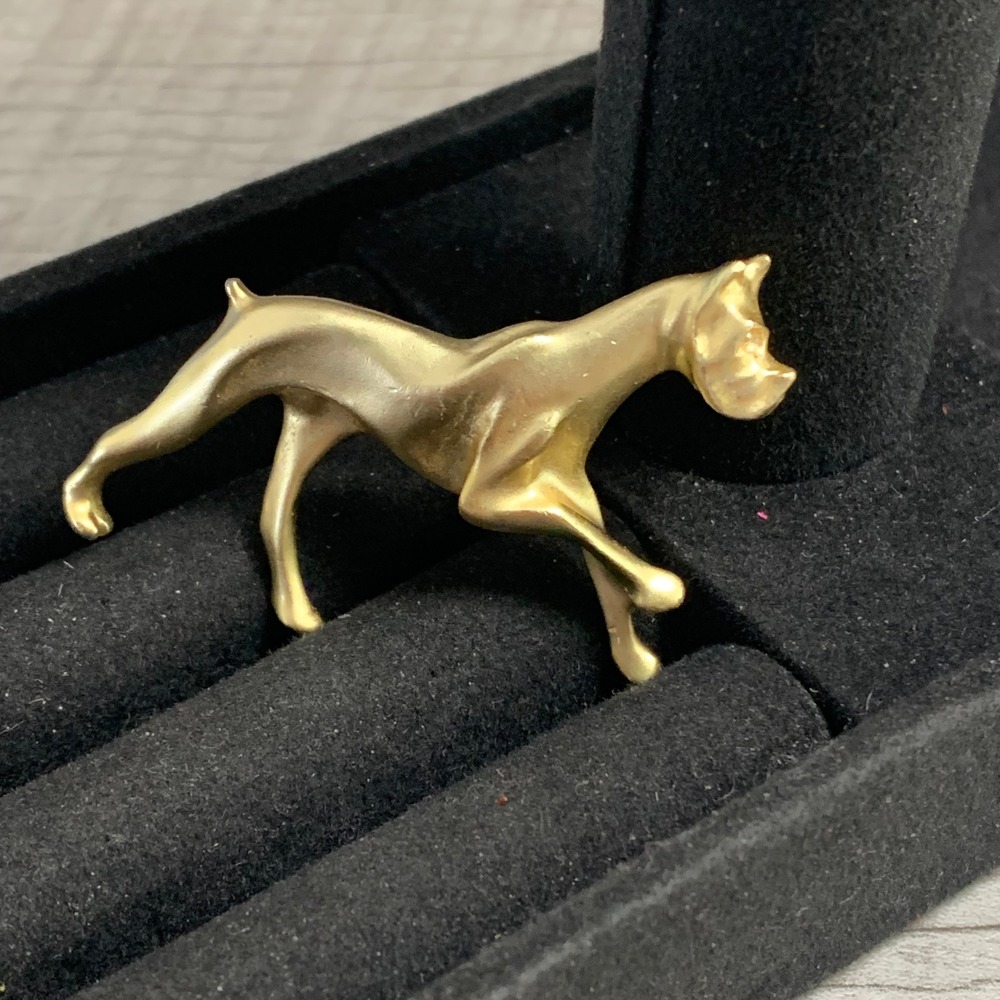 Vintage Gold Tone Boxer Dog Brooch Pin Matte Satin Finish Animal Jewelry